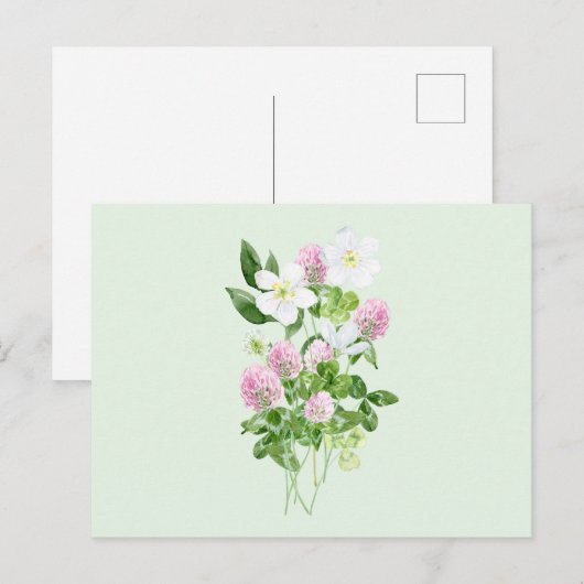 Waterverf Clover Flowers en Leaves Composition Feestdagenkaart (Voorkant / Achterkant)