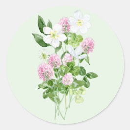 Waterverf Clover Flowers en Leaves Composition Ronde Sticker