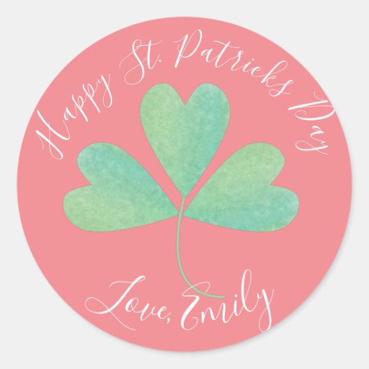 Waterverf Clover St. Patricks Day Treat Pink Ronde Sticker (Voorkant)