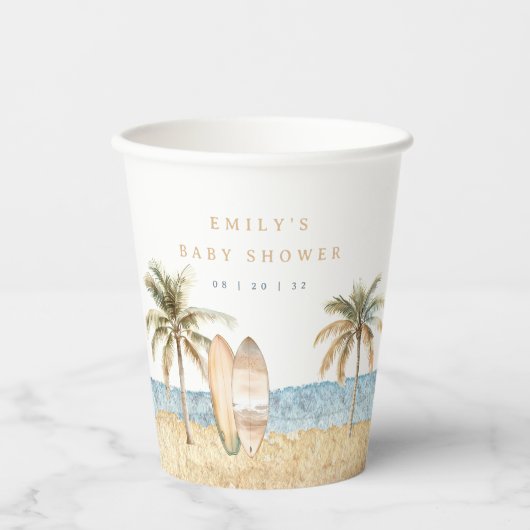 Waterverf Coastal Surf Baby shower Papieren Bekers (Voorkant)