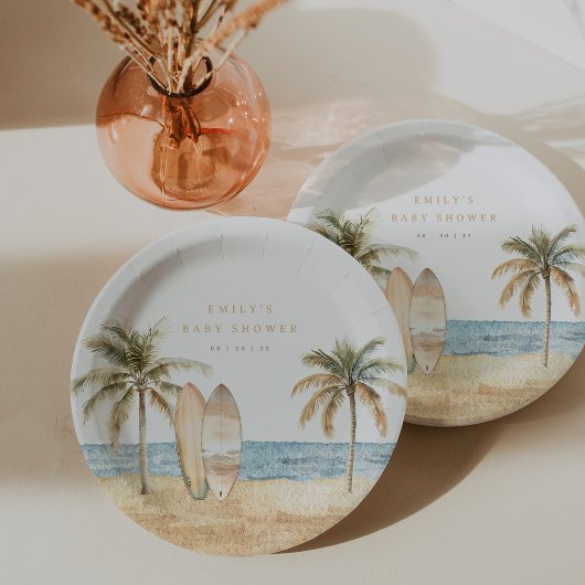 Waterverf Coastal Surf Baby shower Papieren Bordje