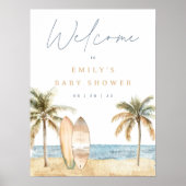 Waterverf Coastal Surf Baby shower Welkomstbord Poster (Voorkant)
