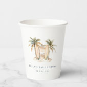 Waterverf Coastal Surfer Theme Baby shower Papieren Bekers (Voorkant)