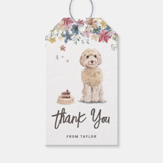 Waterverf Cockapoo Dog Verjaardagsfeest Bedankt Cadeaulabel (Voorkant)
