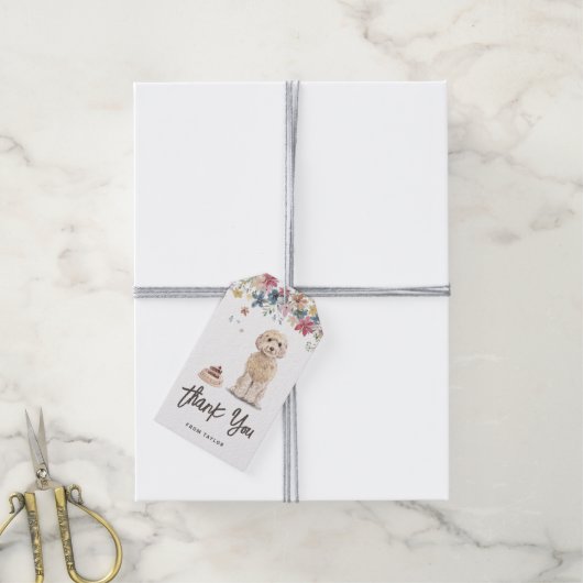 Waterverf Cockapoo Dog Verjaardagsfeest Bedankt Cadeaulabel (Met Touw)