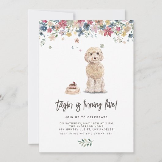  Waterverf Cockapoo Dog Verjaardagsfeestje Kaart (Voorkant)