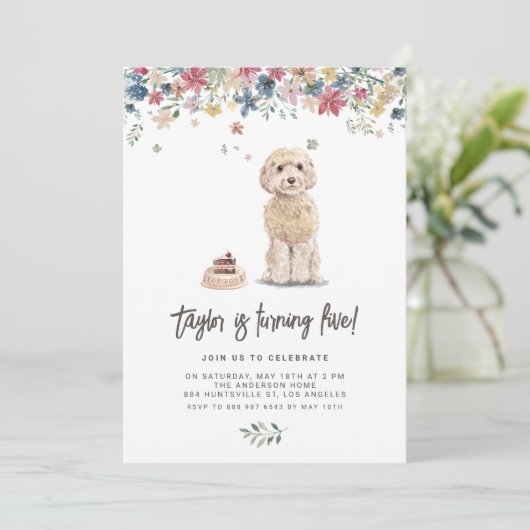  Waterverf Cockapoo Dog Verjaardagsfeestje Kaart (Staand voorkant)
