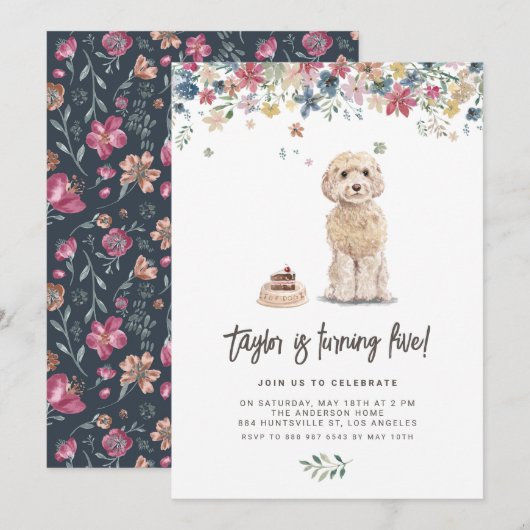  Waterverf Cockapoo Dog Verjaardagsfeestje Kaart (Voorkant / Achterkant)