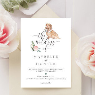 Waterverf Cocker Spaniel Dog & Floral Pink Rose Kaart