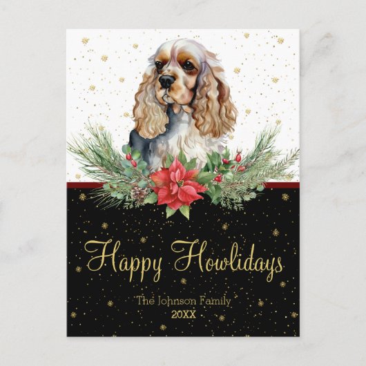 Waterverf Cocker Spaniel Dog Happy Howholidays Briefkaart (Voorkant)