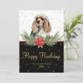 Waterverf Cocker Spaniel Dog Happy Howholidays Feestdagenkaart (Staand voorkant)