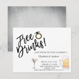 Waterverf Cocktail,Bier,Gratis Dranken Bruiloft Kaart