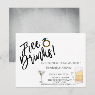 Waterverf Cocktail,Bier,Gratis Dranken Bruiloft Kaart