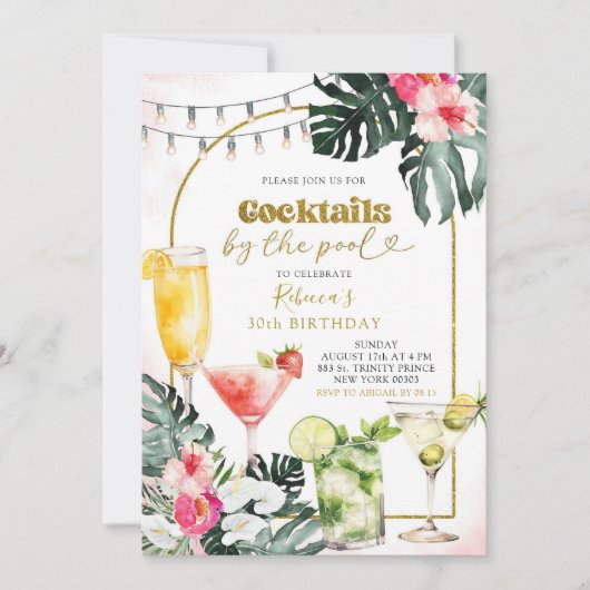 Waterverf Cocktail bij het zwembad Volwassen Verja Kaart (Voorkant)