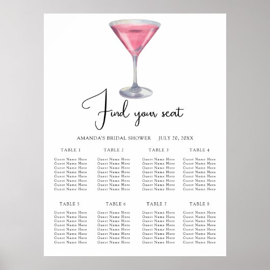Waterverf cocktail bruiloft zitplaatsenkaart poster (Voorkant)