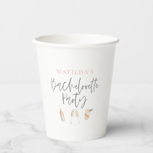 Waterverf cocktail champagne bachelorette p papieren bekers (Voorkant)