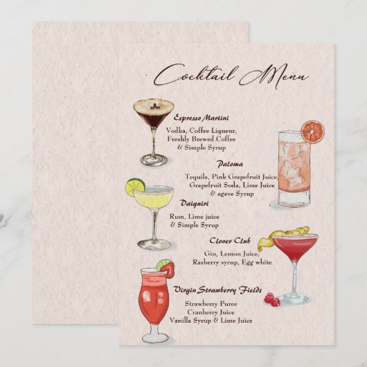 Waterverf Cocktail Drink Menu (Voorkant / Achterkant)