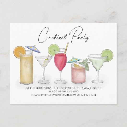 Waterverf Cocktail Drink QR Code Sociale Media Briefkaart (Voorkant)