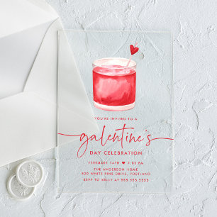 Waterverf Cocktail Galentine's Day-feest Acryl Uitnodigingen
