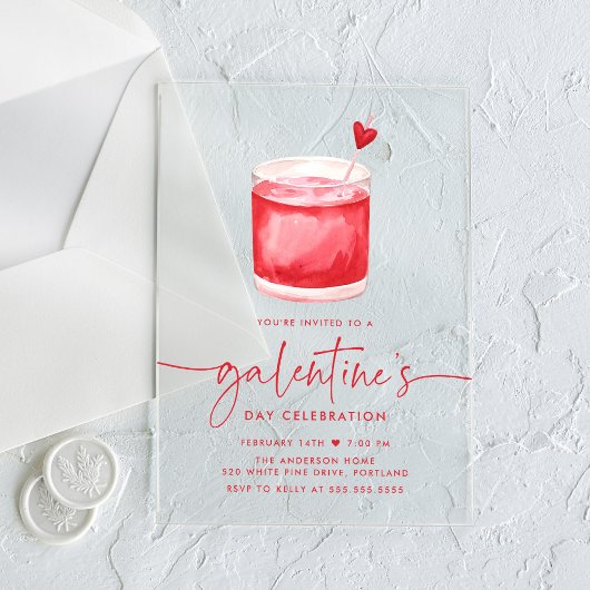 Waterverf Cocktail Galentine's Day Party Acryl Uitnodigingen