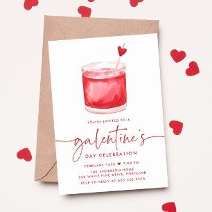 Waterverf Cocktail Galentine's Day Party Kaart