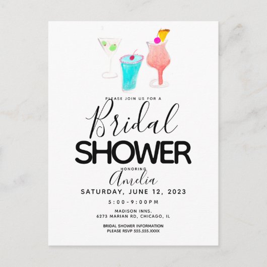 Waterverf Cocktail Geschilderd Bruidsdouche Feest  Briefkaart (Voorkant)
