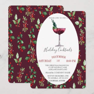 Waterverf Cocktail Holly Berry kerst Kaart