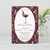 Waterverf Cocktail Holly Berry kerst Kaart (Staand voorkant)