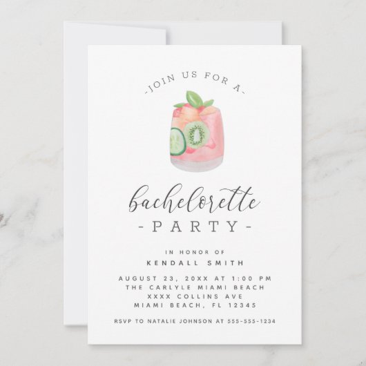 Waterverf Cocktail Minimalist Bachelorette Party Kaart (Voorkant)