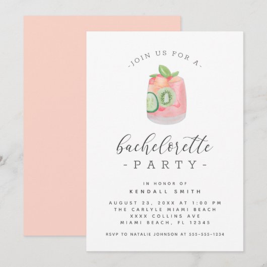 Waterverf Cocktail Minimalist Bachelorette Party Kaart (Voorkant / Achterkant)