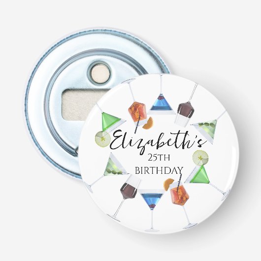 Waterverf cocktail party button flesopener (Voorkant)