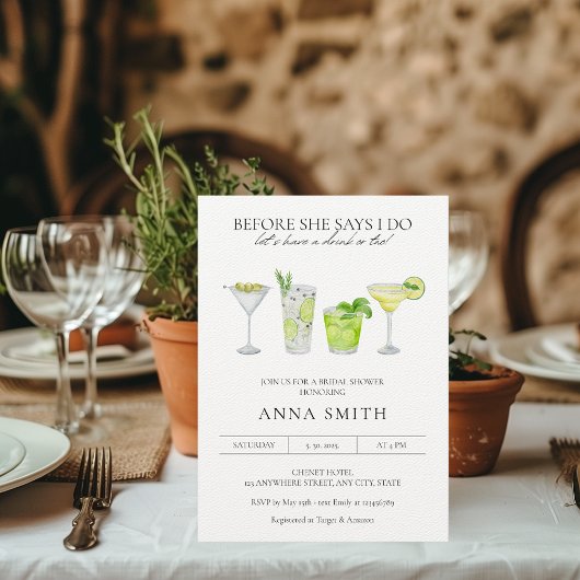 Waterverf Cocktail Party Margarita Vrijgezellenfee Kaart