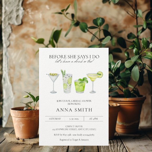 Waterverf Cocktail Party Margarita Vrijgezellenfee Kaart