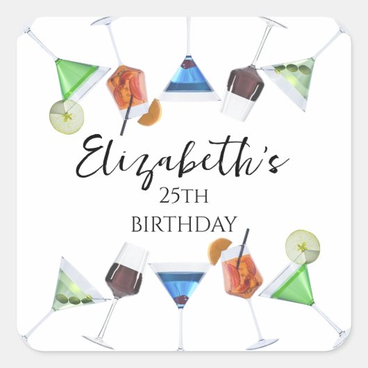 Waterverf cocktail party vierkante sticker (Voorkant)