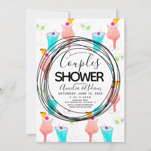 Waterverf Cocktail Pattern Couples Shower Kaart (Voorkant)