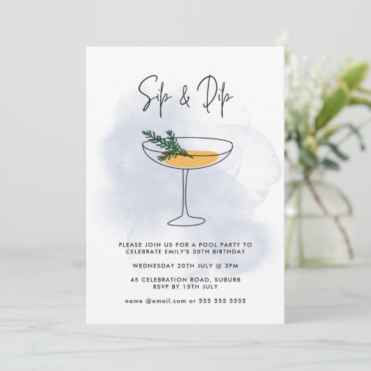 Waterverf Cocktail Pool Party 30e Verjaardag Kaart (Staand voorkant)