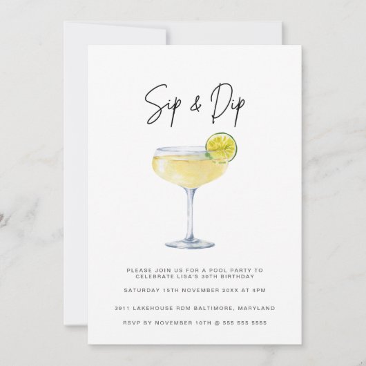 Waterverf Cocktail Pool Party 30e Verjaardag Kaart (Voorkant)