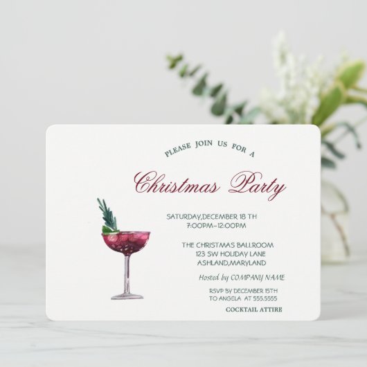 Waterverf Cocktail Red-kerstfeestdag Kaart (Staand voorkant)