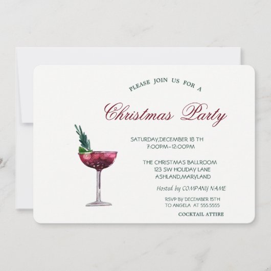 Waterverf Cocktail Red-kerstfeestdag Kaart (Voorkant)