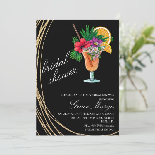 Waterverf Cocktail Tropic Vrijgezellenfeest Kaart (Staand voorkant)