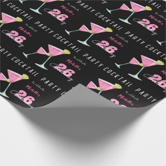 Waterverf Cocktail verjaardagsfeest zwart Cadeaupapier (Hoek)