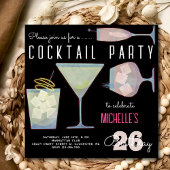 Waterverf Cocktail verjaardagsfeest zwart Kaart