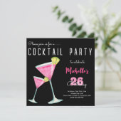 Waterverf Cocktail verjaardagsfeest zwart Kaart (Staand voorkant)