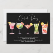 Waterverf Cocktail verjaardagsfeest zwart Kaart (Voorkant)