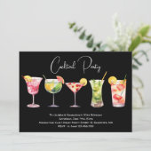 Waterverf Cocktail verjaardagsfeest zwart Kaart (Staand voorkant)