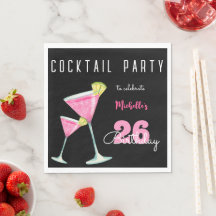 Waterverf Cocktail verjaardagsfeest zwart