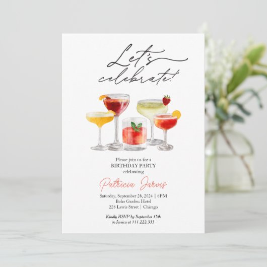 Waterverf cocktail verjaardagsuitnodigingen kaart (Staand voorkant)