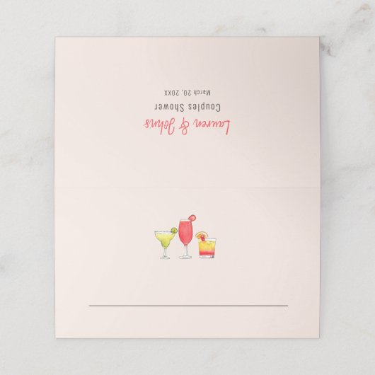 Waterverf Cocktail Vrijgezellenfeest roze Plaatskaartje (Buitenkant ongevouwen)