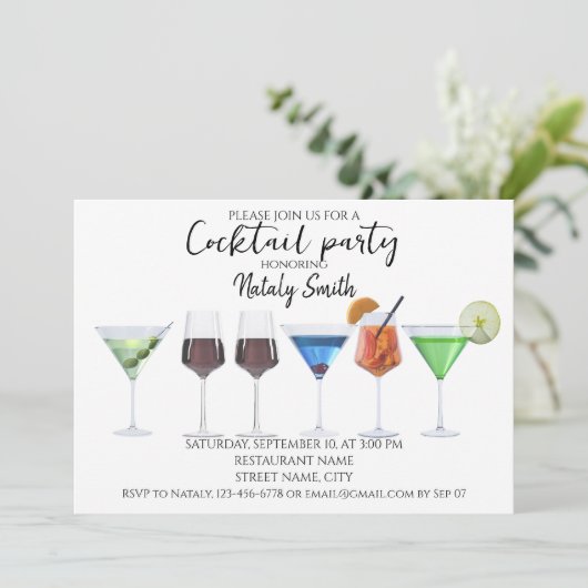 Waterverf cocktailfeest kaart (Staand voorkant)