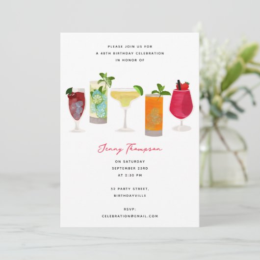 Waterverf cocktailparty Drink verjaardagsfeestje Kaart (Staand voorkant)